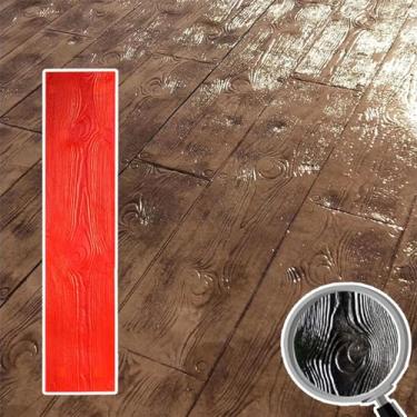 Imagem de WOTZOV Placa de madeira com pegada de concreto, textura de madeira, tapete de cimento, pele texturizada flexível, almofadas de concreto de grão de madeira para pátio