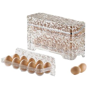 Imagem de Recipiente para ovos para geladeira – Organizador de ovos de camada dupla para armazenamento na geladeira | Caixa organizadora grande transparente, suprimentos de cozinha para balcão de geladeira