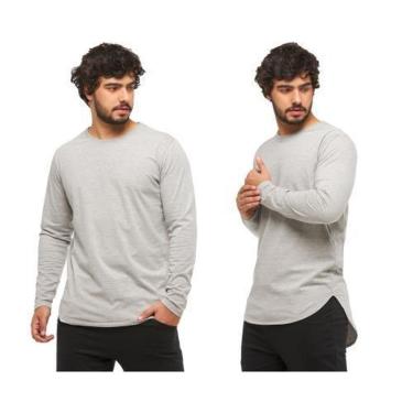 Imagem de Kit com 02 Camisetas Longline Blusa Manga Longa Comprida Oversized Masculina C2-Masculino