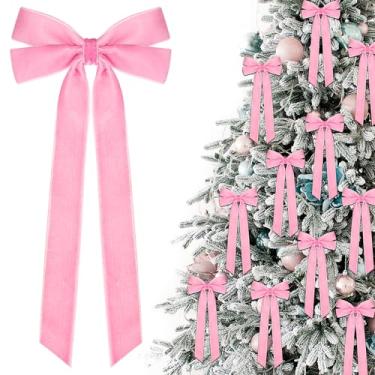 Imagem de MUKOSEL 12 peças de laços de fita de veludo, decorações de árvore de Natal, enfeites de Natal para árvore em casa, festa, guirlanda de porta da frente, decoração de férias (rosa)