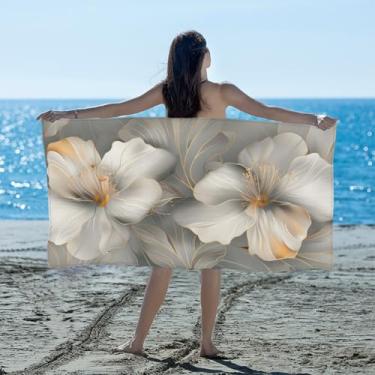 Imagem de hongjinglin Toalha de praia absorvente de secagem rápida Fiower quadrifólio retrô branca microfibra leve toalha de piscina toalhas de banho macias sem areia para praia, natação, banheiro, chuveiro