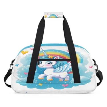 Imagem de Bolsa esportiva de animais fofos, arco-íris, unicórnio, tamanho grande, impermeável, durável, dobrável, bolsa de festa do pijama, bolsa de treino para dança, balé, academia, ginástica, bolsa de viagem