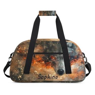 Imagem de Bolsa esportiva personalizada, animal, lobo, galáxia, universo com nome, bolsa de dormir personalizada, bolsa de fim de semana, bolsa de treino para dança, balé, academia, ginástica, mala, viagem