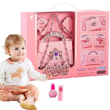 Imagem de Kit caixa de maquiagem infantil, conjunto de maquiagem para meninas,Conjuntos de cosméticos rosa Kits de em formato de carruagem de - Conjunto portátil de beleza real fingir brinquedos de ma