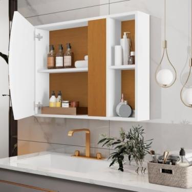 Imagem de Armário De Banheiro Com Espelho E Prateleira Moderno(Branco Flex)