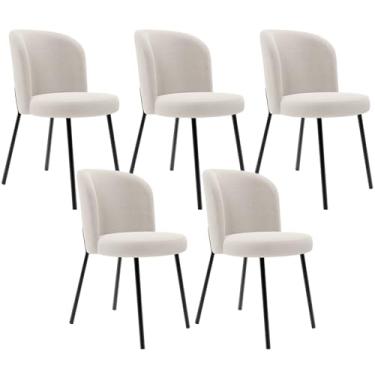 Imagem de Kit 5 Cadeiras Sala de Jantar Estofada Gavi L02 Bouclê Cru - Lyam Decor