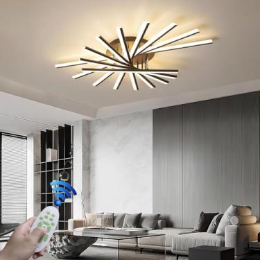 Imagem de Luminária de teto LED moderna e regulável em metal, com formato de fogos de artifício, elegante para sala de estar, lustre linear irregular, ideal para restaurantes, hotéis e cafés (Preta, 9