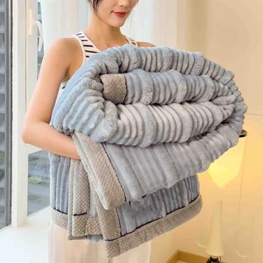 Imagem de Cobertor de lã cobertor e mantas ponderado fofo feminino masculino adulto cachecol longo duplo solteiro para sofá inverno grosso e quente macio e confortável outono lavável na máquina (azul, 120 x 200