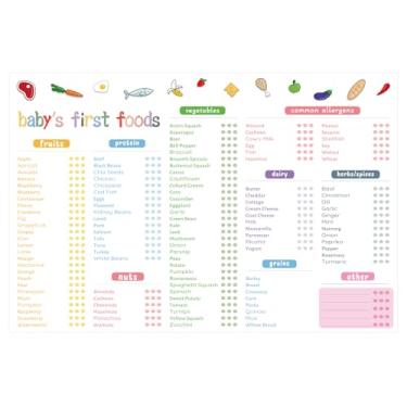 Imagem de TAKEALOOKO Baby First Foods Checklist - 12 x 18 polegadas 100 alimentos antes de 1 lista de verificação para novos pais, pôster de comida saudável para bebês para decoração de parede de cozinha