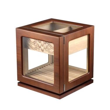 Imagem de Gabinete umidificador de charuto, caixa de umidificador de charuto, umidificador de mesa com exibição transparente de cinco lados, cubo de armazenamento de charutos de madeira de cedro