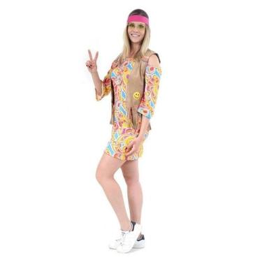 Imagem de Fantasia Hippie Adulto Feminina Anos 70 Luxo Com Colete - Sulamericana