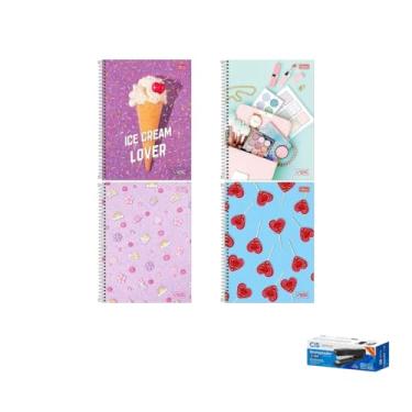 Imagem de Kit Caderno Universitário Vibe Feminino 1M 80F Tilibra + Grampeador Metallic C-15 45 Folhas Cis
