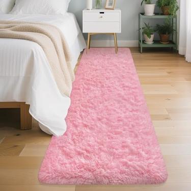 Imagem de ZJYeRug Tapetes rosa para quarto de meninas, tapete de corredor de 5 x 20 cm, tapete antiderrapante para corredor de 2,4 m, tapete macio felpudo para sala de estar, tapetes de cabeceira felpudos