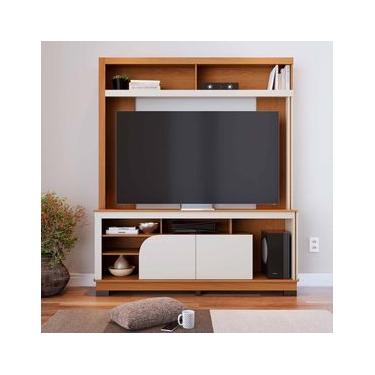 Imagem de Estante para até TV 65" Colibri Belaya 2 Portas Divisórias Inteligentes Passa Fio Tampo e Base Curvos Bege Médio