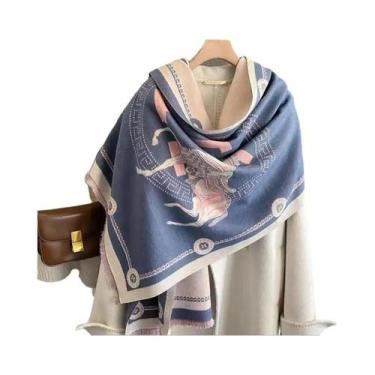 Imagem de Cachecol Feminino De Cashmere Sintético Grosso, Quente Para O Inverno,