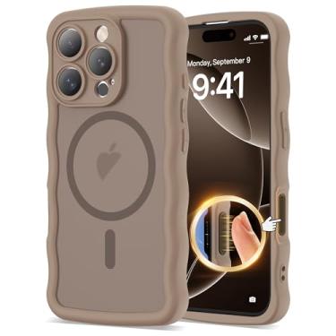 Imagem de BTBTCASE Capa compatível com iPhone 16 Pro de 6,1 polegadas 2024, linda moldura ondulada kawaii à prova de choque translúcida fosca protetora magnética 16 Pro para mulheres e meninas, marrom