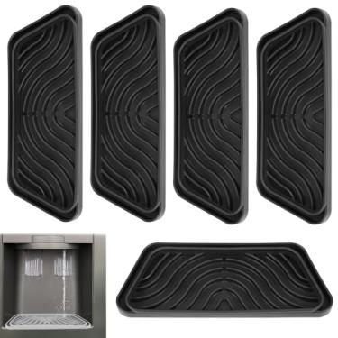 Imagem de Bandeja de gotejamento de silicone para geladeira, 5 peças, bandeja coletora de gotejamento reutilizável cortável para evitar respingos de água para GE Samsung Whirlpool LG (retangular, 5 x preto)