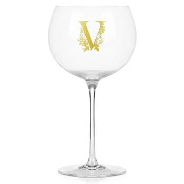 Imagem de Onebttl Taças de vinho personalizadas com haste, presentes de vinho fofos para mulheres, presentes com monograma para amantes de vinho em aniversários de Natal, com letra V