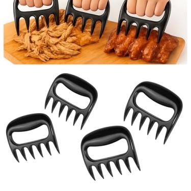 Imagem de Garras Desfiador de Carne, Preto, Plástico ABS Reforçado, Kit com 4 Peças, Design Ergonômico, para Churrasco, Frango, Costela e Porco