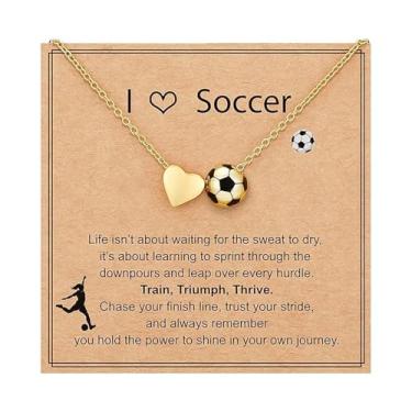Imagem de HETICA Colar de futebol, basquete, softbol, vôlei, futebol feminino, esportivo, coração, coleção, acessórios esportivos, joias, presente de Natal, Medium, Latão, Sem Pedra Preciosa