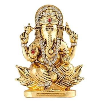 Imagem de Yuktha Eternals God Ganesh | Ganpati | Lord Ganesha Idol para painel de carro | Decoração de casa | Mostra de presente (ouro).