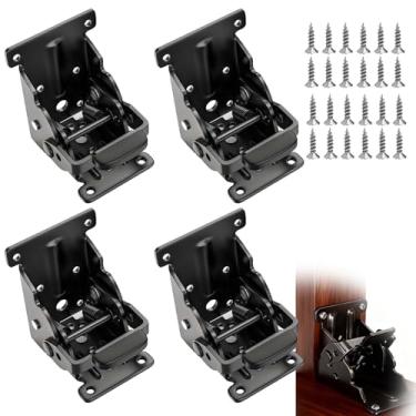 Imagem de Pacote com 4 suportes dobráveis 0°-90°-180°, suportes de perna de mesa dobráveis resistentes com dobradiças autotravantes, suporte de hardware ajustável para pernas de mesa/cama/mesa