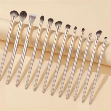 Imagem de Conjunto de pincéis de maquiagem com bolsa de pó para sombra, delineador, lábios, conjunto de pincéis portáteis (champanhe dourado, 10)