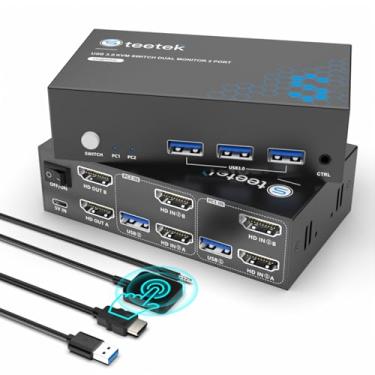 Imagem de Interruptor Hdmi KVM 2 monitores, 2 computadores, 3 portas USB 3.0, interruptores Kvm 4K @ 60Hz, compartilhamento de dois monitores, teclado, mouse, disco rígido e impressora entre 2 computadores, com