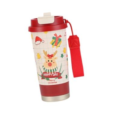 Imagem de SiaBiced Caneca Térmica de Natal para Café, Recipiente para Bebidas com Cordão, Copo Térmico Portátil para Atividades ao Ar Livre e Camping, Padrão de Veado