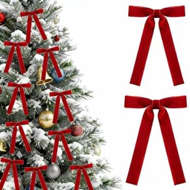 Imagem de ZFJSZMHH 24 peças de laços de árvore de Natal de veludo vermelho de 2,5 cm de largura 12,7 x 18 cm, ornamentos rústicos para porta, guirlanda, lareiras, decoração de grinalda, decoração de festa de