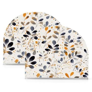 Imagem de Wassud Porta-guardanapos de acrílico com folhas cinzentas, dispensador moderno de guardanapos de papel em forma de U para mesa, cozinha, sala de jantar, bancada 2 peças (comporta 50-60 guardanapos)