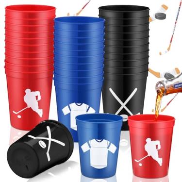 Imagem de Zhehao 30 peças de copos de plástico bola esportiva hóquei futebol basquete copos de plástico reutilizáveis copos de bebida a granel 473 g copo esportivo empilhável para suprimentos de festa esportiva