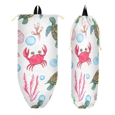 Imagem de xigua Suporte de parede de tartarugas em aquarela com cordão 1 pacote, organizador de sacolas de compras reutilizável para bolsas, meias, roupas íntimas e gravatas
