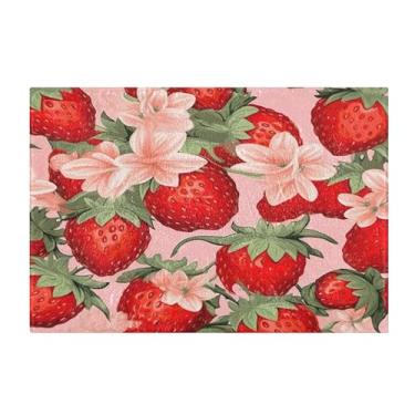 Imagem de Burbuja Tapete de banho de morango, tapete de banheiro absorvente extra macio com suporte antiderrapante para banheiro, banheira, chuveiro, 41 x 61 cm