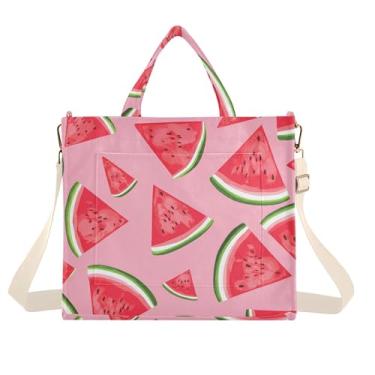 Imagem de Burbuja Sacola feminina Watermelon Slices, bolsa de veludo cotelê, bolsa tiracolo para compras, trabalho, viagens, C393, Small