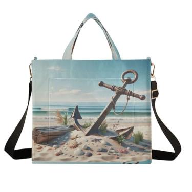 Imagem de Burbuja Bolsa feminina náutica âncora de praia, bolsa tiracolo de veludo cotelê, bolsa transversal para compras, trabalho, viagens, C114, Medium