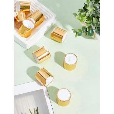 Imagem de 10 peças de tampas de prensa de plástico aluminizado de coluna, tampa de disco de substituição, loção distribuidora de ouro, fecho de garrafa para espremer frascos de xampu vazios de plástico