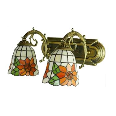 Imagem de Luminária de banheiro estilo Tiffany com girassóis, arandela de vitral com girassóis, luminária de parede campestre com múltiplos braços para espelho, ideal para banheiro, maquiagem e corred