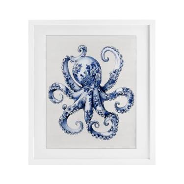Imagem de Stupell Industries Impressão emoldurada branca de polvo Funky Toile sob vidro, design por Lettered and Lined, 16 x 13