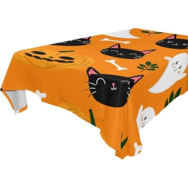 Imagem de Burbuja Toalha de mesa Cat Faces Boo Pumpkins, toalha de mesa retangular, anti-rugas, grossa para decoração de jantar, cozinha, festa, 152 x 274 cm
