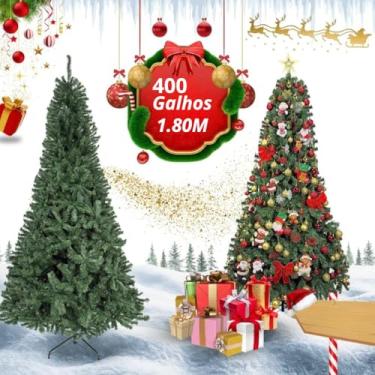 Imagem de Árvore de Natal Pinheiro Luxo Verde Grande Cheia Montagem Rapida, 1,8m de Altura, 400 Galhos, Base de Ferro, Natalina Tradicional