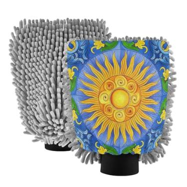 Imagem de STAYTOP Luvas de lavagem de carro Golden Sun, 2 peças, luvas de microfibra de chenille, sem arranhões, panos de esponja de lavagem ultra absorventes para carros, limpeza doméstica - M