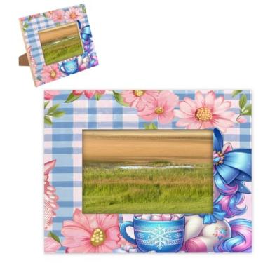 Imagem de hongjinglin Porta-retrato de 28 x 35,5 cm, moldura fofa de unicórnio azul de madeira com tapete para exibição de parede e mesa, para decoração de casa e amigos da família, ideias de presente de