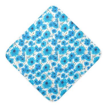 Imagem de Burbuja Blue Daisies Toalha de banho para bebê – Toalha com capuz de musselina macia e absorvente para recém-nascidos, 89 x 89 cm