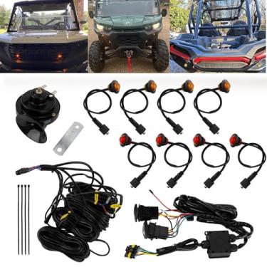Imagem de PSLER Kit de seta UTV ATV com 1 buzina, 8 luzes de sinal, pré-conectado, interruptor, chicote de luz de obstáculos, veículos universais para todos os terrenos
