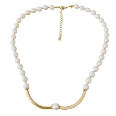 Imagem de Colar Pérola Agua Doce Formato Arroz Com Canutilho Banhado a Ouro 18k, Hipoalergênico.