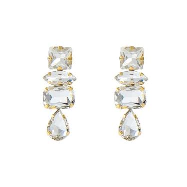 Imagem de Brincos de cristal geométrico arco-íris CZ colorido pingente de lágrima brincos de gancho joias hipoalergênicas para mulheres, Liga de aço, Sem pedra preciosa