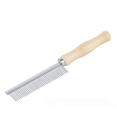 Imagem de Escova profissional para animais de estimação com cabo de madeira, adequada para cães, remove pelos soltos, escova antiderrapante, ideal para cuidados diários. (Duplo 19/30 Dentes)