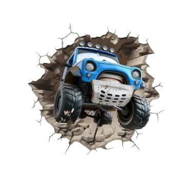 Imagem de MaiKeAYang Decalques de parede 3D murais removíveis vinil paredes decorações azul SUV desenho animado para sala de estar quartos de bebê quarto banheiro casa de banho decoração DIY
