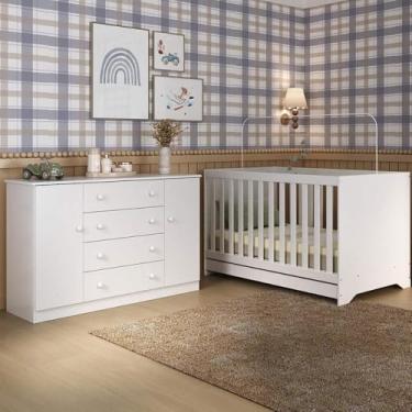 Imagem de Berço Americano 3 em 1 com Cômoda 2 Portas 4 Gavetas Encanto Multimóveis Mp4691 Branco